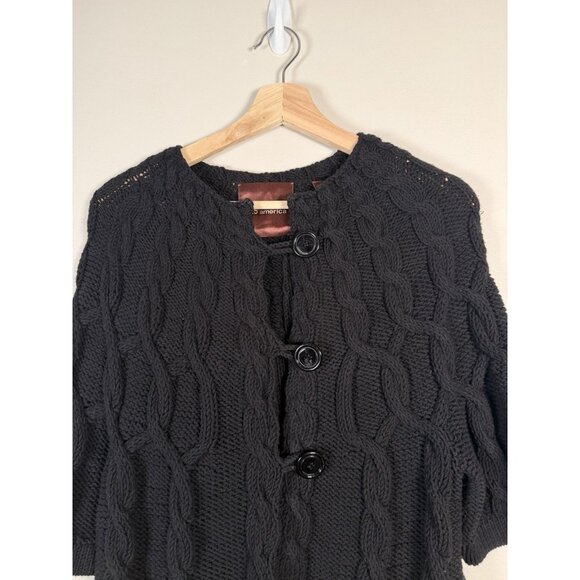 Anthropologie 525 America Short Sleeve‎ Button Down Cable Knit Cardigan Black L - Picture 2 of 8